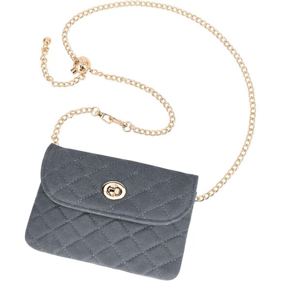 Designer Checkered Denim Chain Belt Bag for Women, Grey, Small - Picture 1 of 5